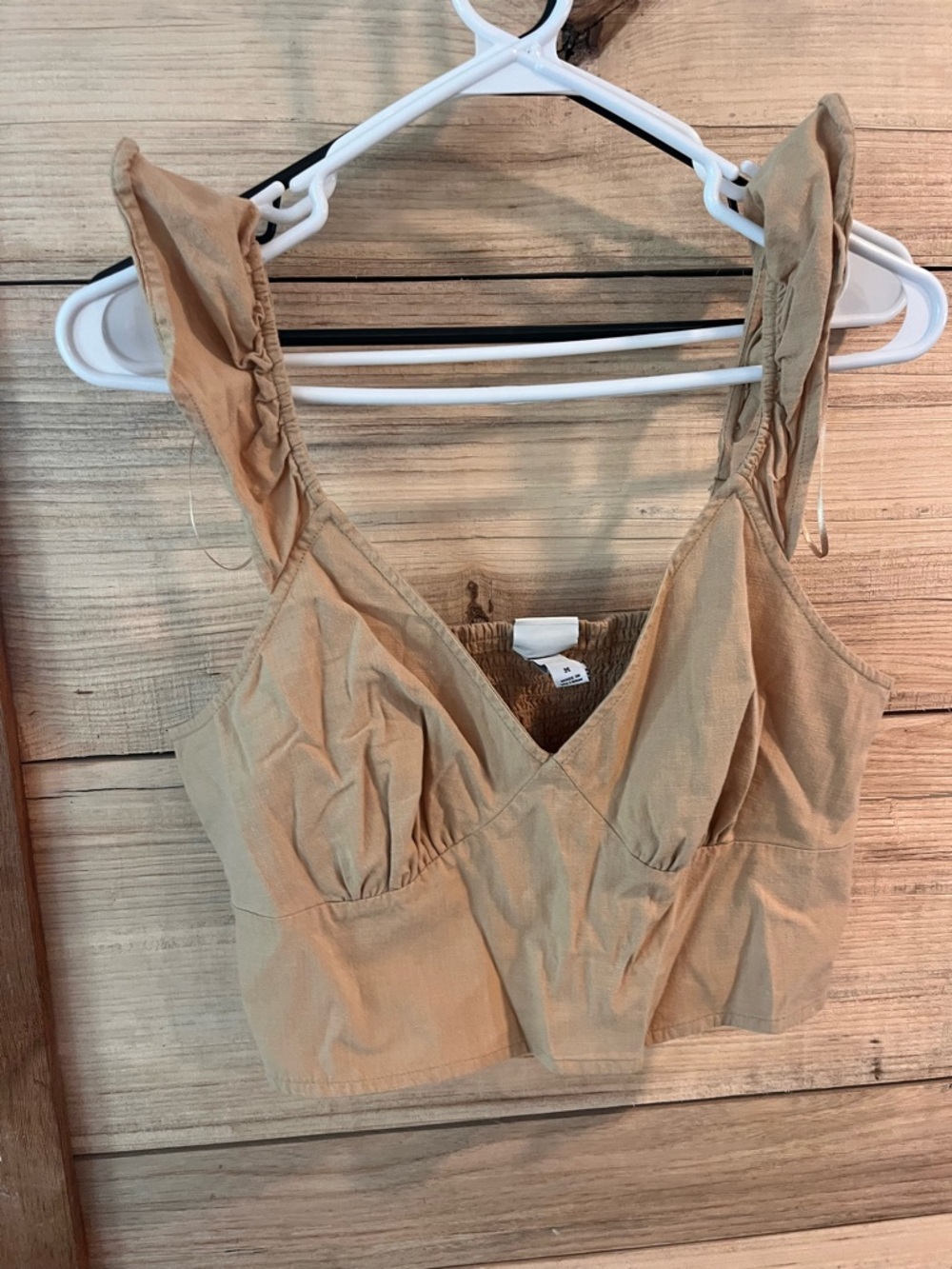 a new day Beige Ruffled Strap Crop Top